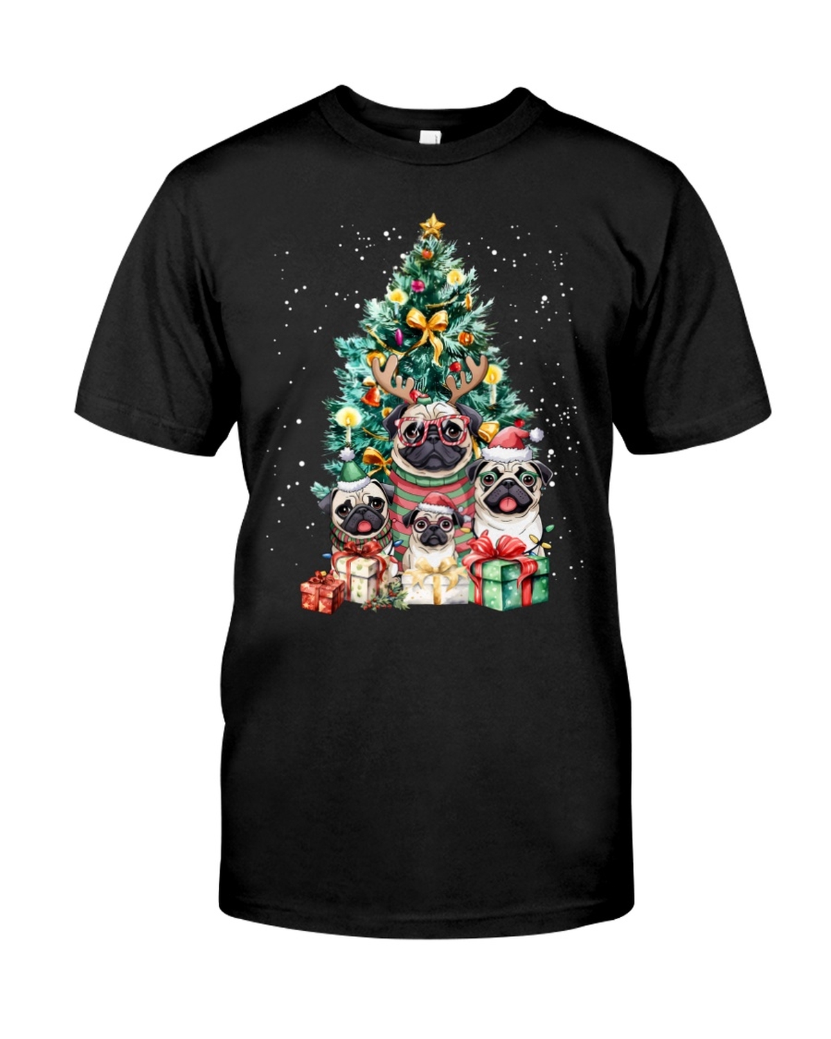 Cute Pug Dogs Merry Christmas T-Shirt Cute Pug Dogs Merry Christmas T-Shirt
